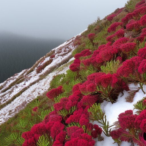 Red bloom of Rhodiola Rosea blooming on cliffside ai art